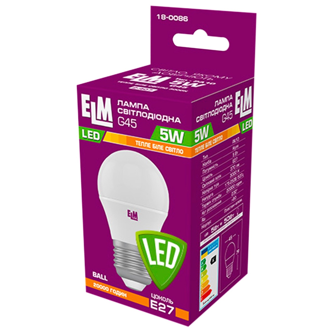 

Лампа ELM Led сфера 5W PA10 E27 3000 D45 18-0086