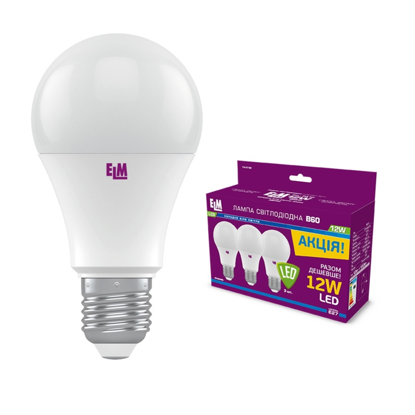 

Лампа ELM Led B60 12W PA10 E27 4000K 3шт