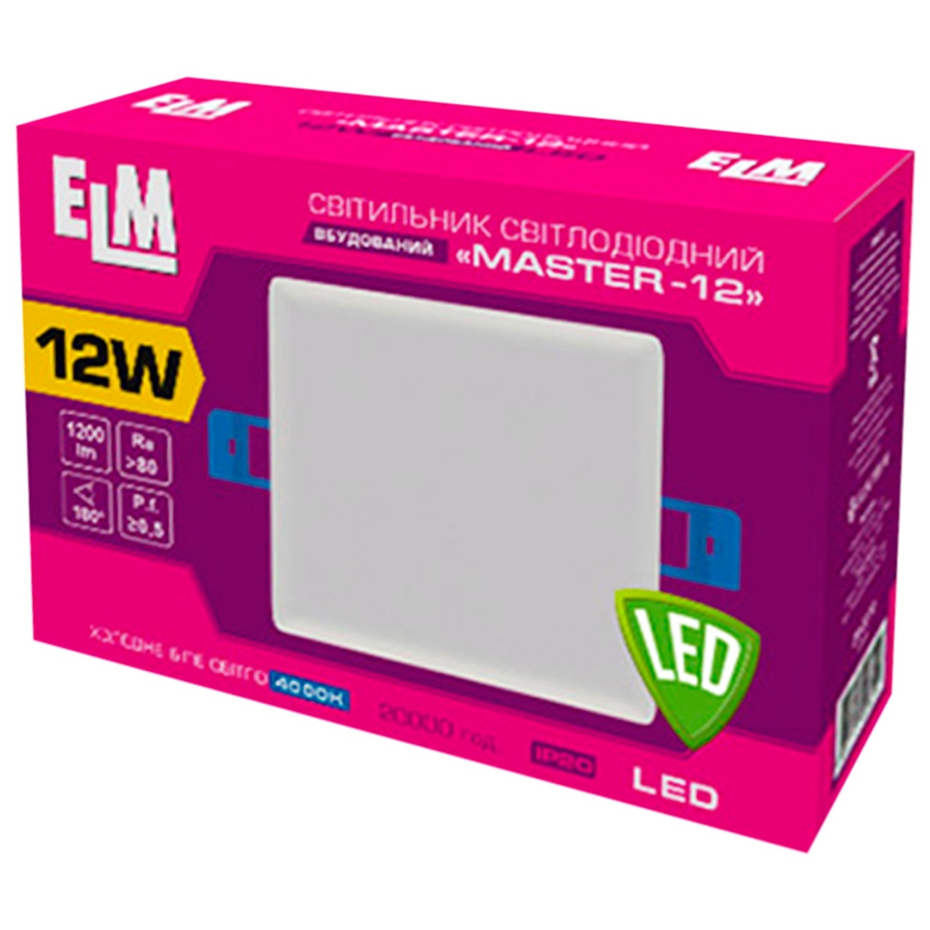 

Светильник встраиваемый квадратный светодиодный ELM Master 12W 4000 26-0096