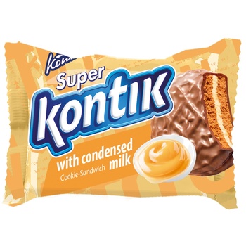 Konti Superkontik Glazed with Chocolate Sandwich Cookie with Condensed Milk Flavor 50g