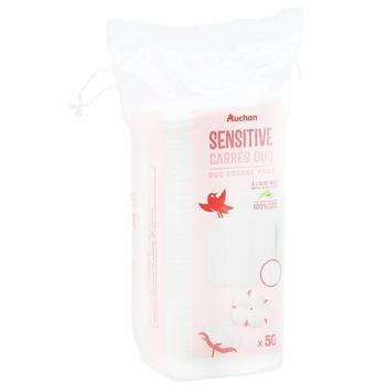 Ватные подушечки Auchan Sensitive квадратные косметические 50шт - купить, цены на - фото 3