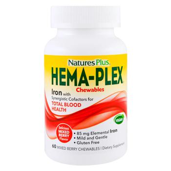 Железо и питательные вещества Natures Plus Hema-Plex со вкусом смеси ягод 60 жевательных таблеток - купить, цены на - фото 1