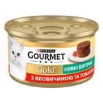 Корм вологий Gourmet Gold Ніжні биточки з яловичиною та томатами для дорослих котів 85г