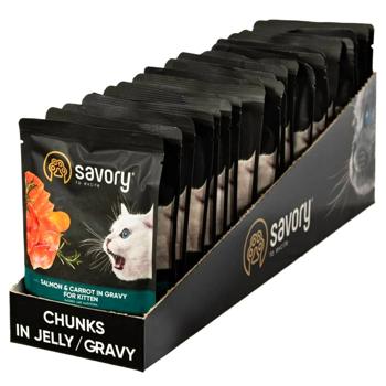 Savory Kitten упаковка вологого корму для кошенят 22 шт х 85 г - лосось та морква - купити, ціни на MasterZoo - фото 1