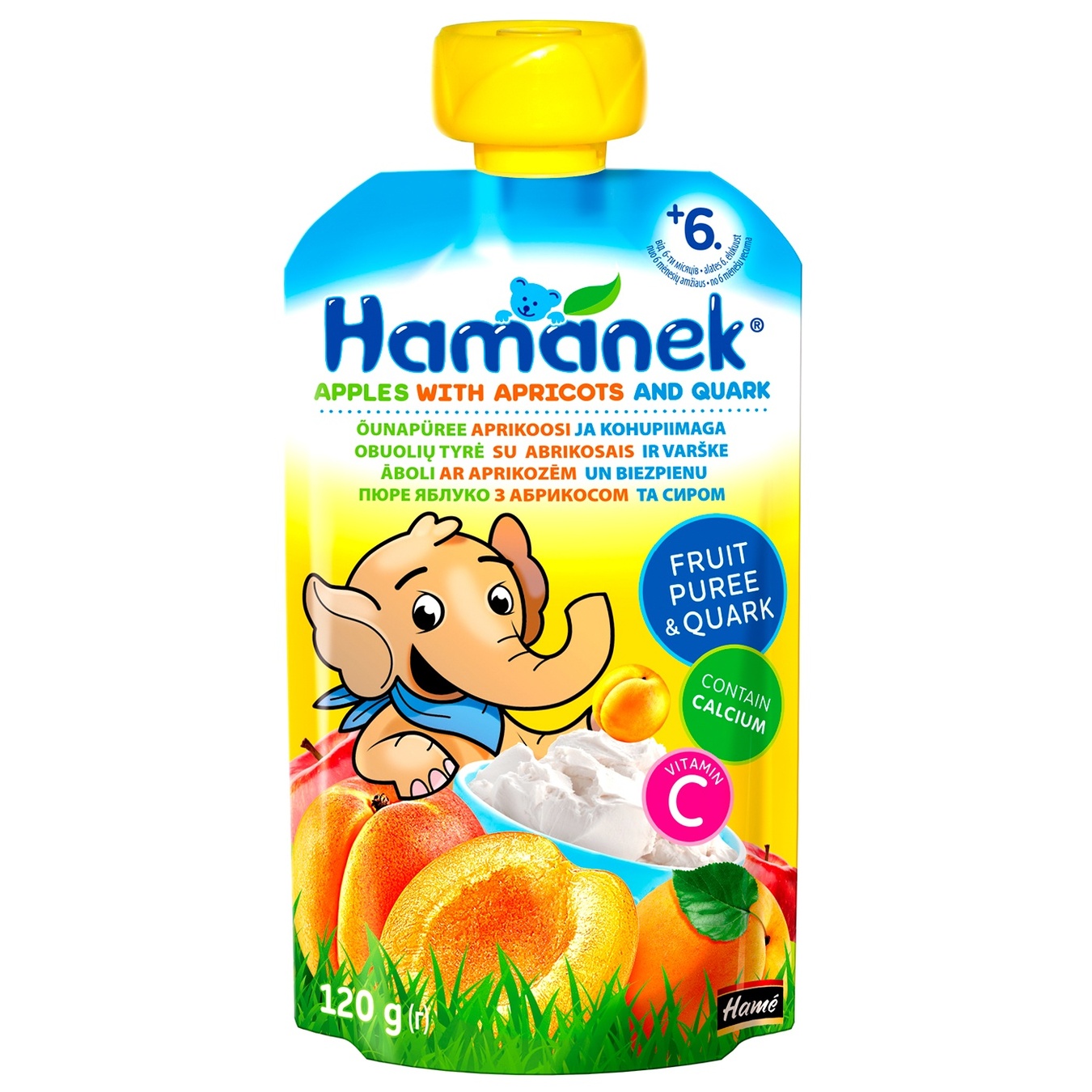 

Пюре Hamanek яблоко абрикос с творогом 120г