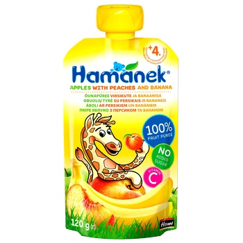 Пюре Hamanek яблуко з персиком та бананом 120г