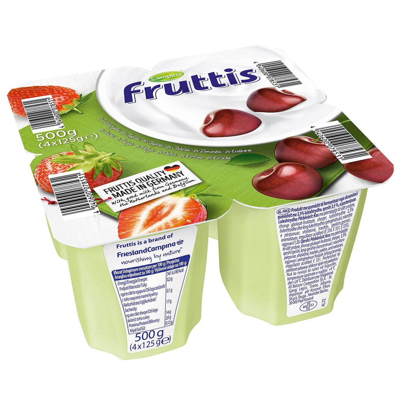

Продукт йогуртовый Fruttis Легкий 0,2% Клубника-Вишня 4х125г