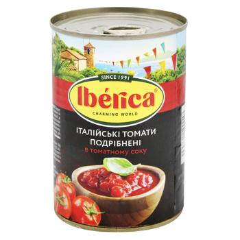 Томати Iberica очищені різані в томатному соку 400г - купити, ціни на МегаМаркет - фото 1