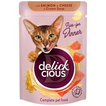 Delickcious Stripes Wet Food with Salmon and Cheese in Сream Soup for Adult Cats 85g - buy, prices for - photo 1