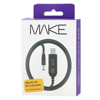 Кабель USB to DC 12V чорний Мake 1м