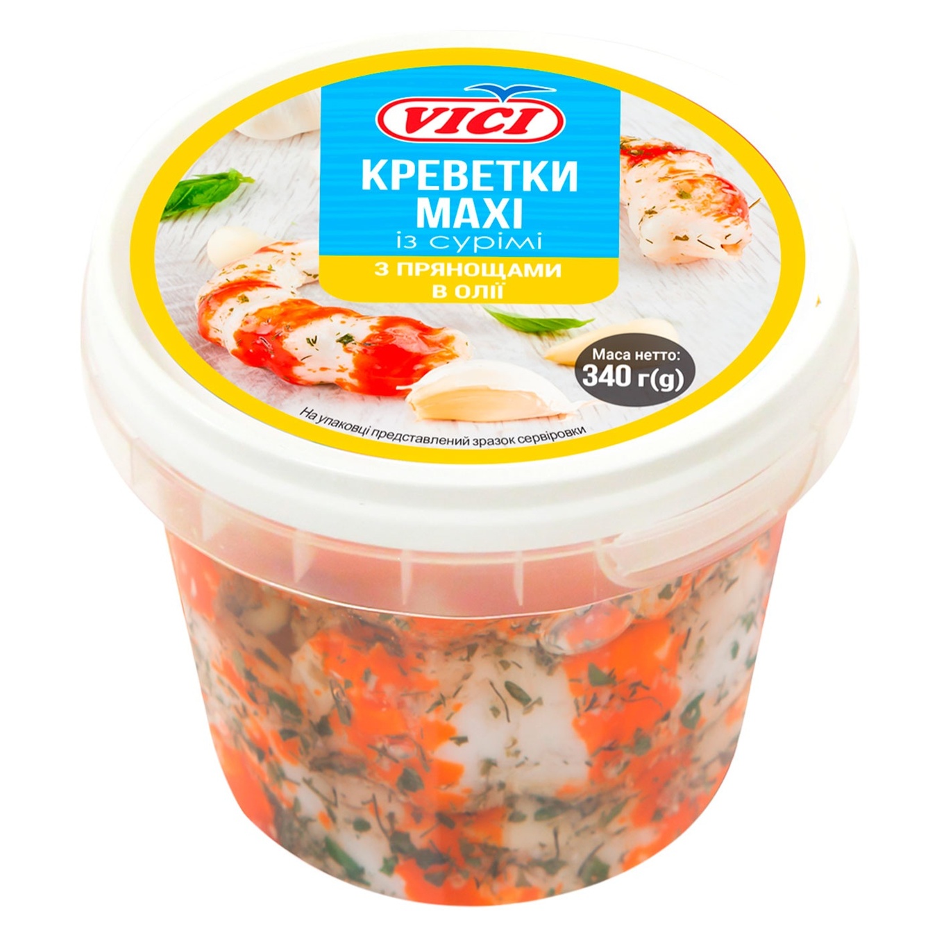 

Креветки Vici MAXI в масле с пряностями со вкусом чеснока 340г