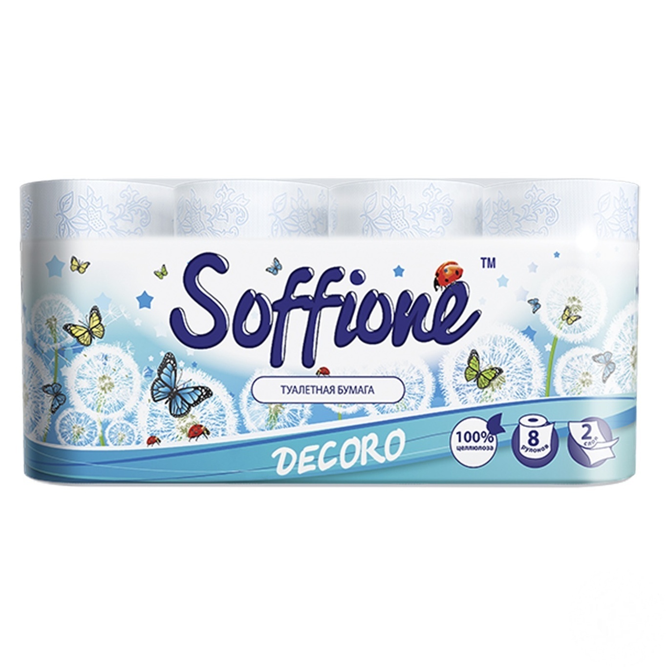 

Папір туалетний Soffione DecoroFamily pack двохшаровий 8 шт