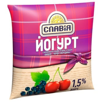 Йогурт Славия со вкусом вишни-черная смородина 1,5% 400г - купить, цены на ULTRAMARKET - фото 1