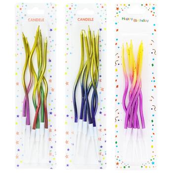 Set of Wavy Metallic Cake Candles 6pcs