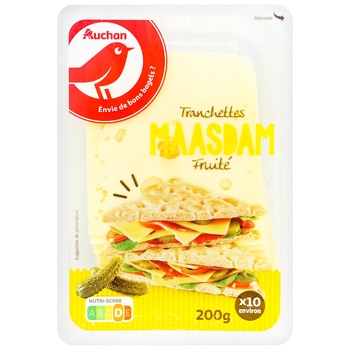 Auchan Maasdam Sliced Cheese 200g - buy, prices for Auchan - photo 1