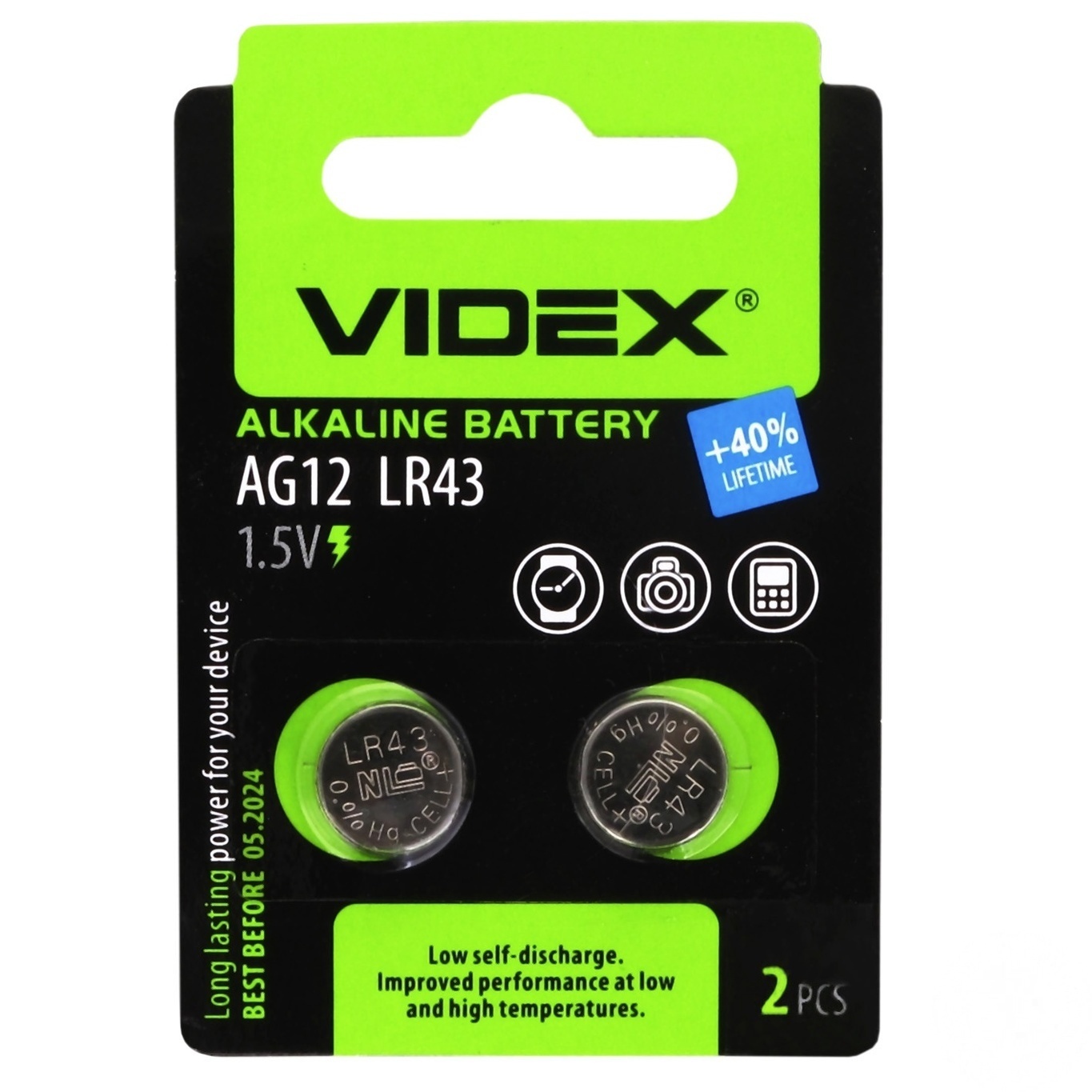 

Батарейка Videx щелочная AG12 LR43 2шт