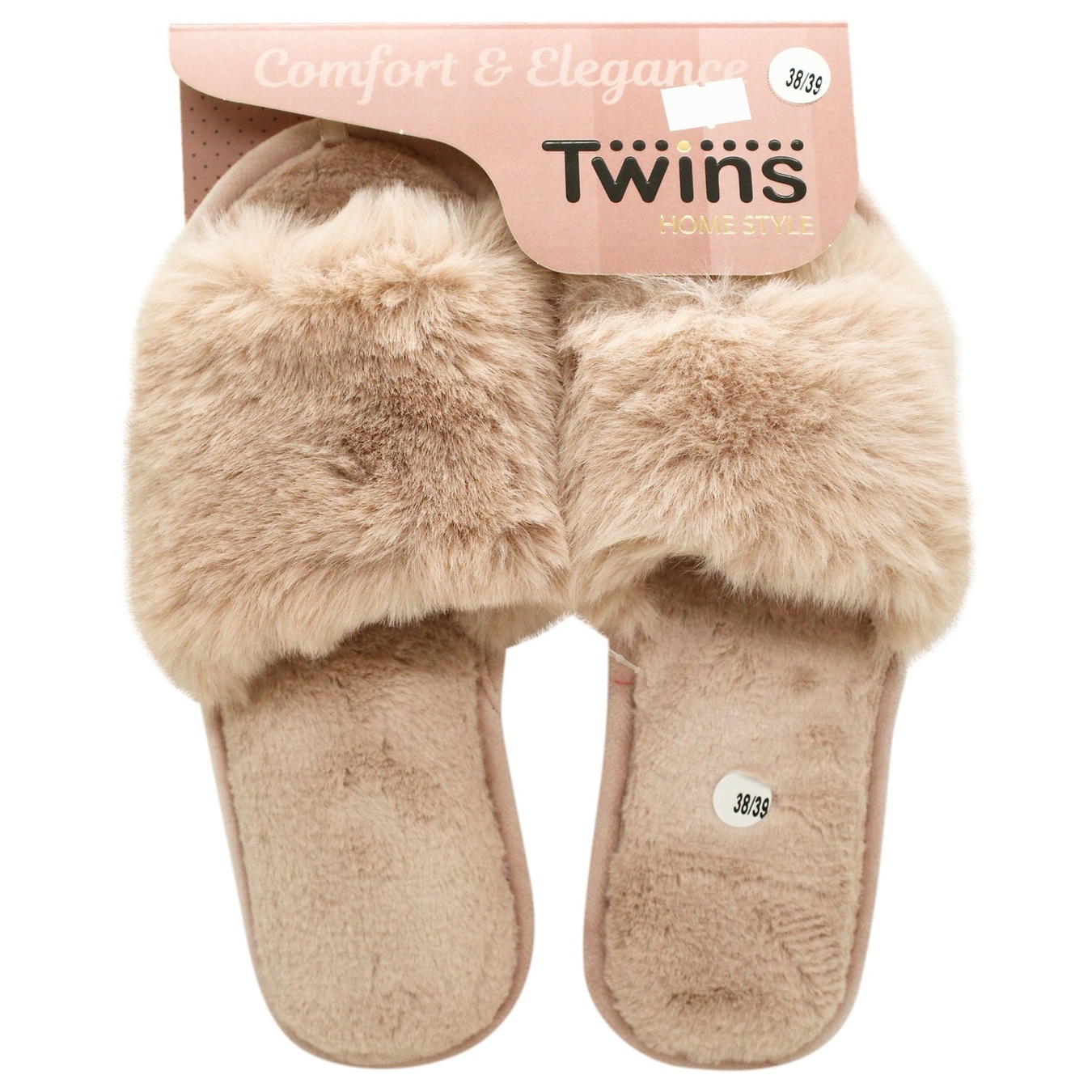 

Тапочки домашние Twins женские меховые р.38/39 пудровый