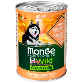 Корм вологий Monge Bwild Grain Free з лососем, гарбузом та цукіні для собак всіх порід 400г - купити, ціни на MasterZoo - фото 1