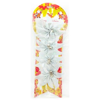 Набор бантов-цветов серебряные 4шт 13*11см - купить, цены на КОСМОС - фото 1