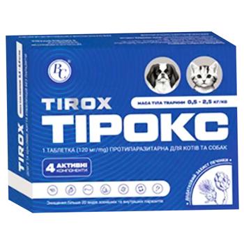 Таблетка Tirox для кошек и собак от 0,5 до 2,5кг от внешних и внутренних паразитов 1шт