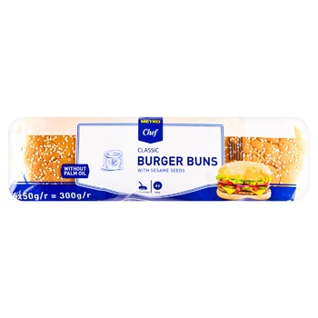 Metro Chef Burger Bun with Sesame Seeds 6pcs x 50g - buy, prices for METRO - photo 1