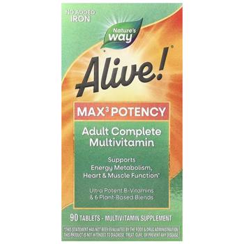 Мультивітаміни, 3 на день, Alive!® Max3 Potency, Nature's Way, без заліза, 90 таблеток - купити, ціни на Біотус - фото 2