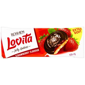 Печиво Roshen Lovita здобне з желейною начинкою зі смаком полуниці 135г
