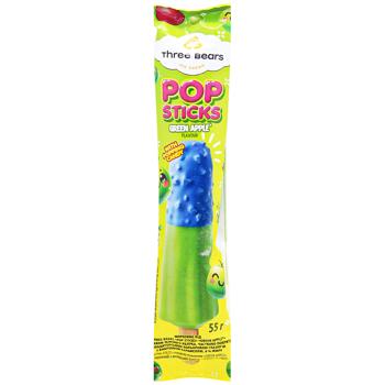 Мороженое-лед Три медведя Pop-Sticks Зеленое яблоко с взрывной карамелью 55г