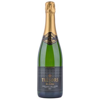 Вино игристое Tresors de Loire Cremant De Loire белое брют 11,5% 0,75л - купить, цены на КОСМОС - фото 1