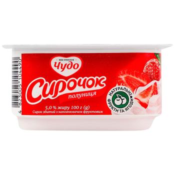 Творожок Чудо взбитый клубника 5% 100г - купить, цены на Чудо Маркет - фото 1
