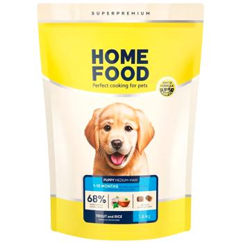 Корм сухий Home Food з фореллю та рисом для цуценят середніх і великих порід 1,6кг - купити, ціни на MasterZoo - фото 1