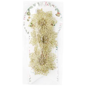 Gold Flowers Christmas Tree Decoration 3pcs 10cm