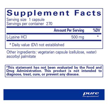 L-лизин Pure Encapsulations 500мг 270 капсул - купить, цены на Biotus - фото 2
