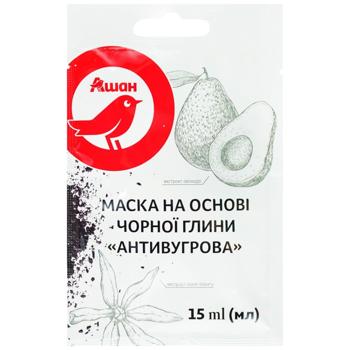 Маска для лица Auchan на основе черной глины антиугревая 15мл - купить, цены на Auchan - фото 1