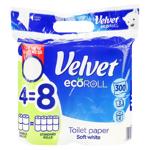 Туалетний папір Velvet Soft White Eco Roll 4=8 рул. 3 шари 300 відривів