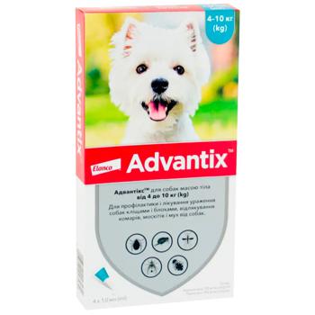 Bayer/Elanco Advantix Drops on the Withers for Dogs from 4 to 10kg Against External Parasites 4 pipettes