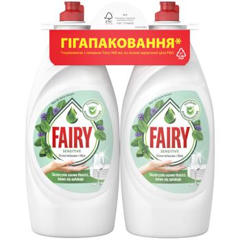 Fairy Sensitive Tea Tree and Mint Dishwashing Liquid 2x900ml - buy, prices for ULTRAMARKET - photo 1