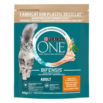 Корм сухой Purina One Adult с курицей для кошек 800г
