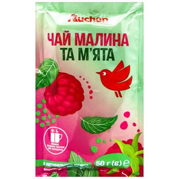 Чай фруктово-медовий Auchan Малина та м'ята концентрат 50г - купити, ціни на Чудо Маркет - фото 1