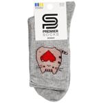 Носки Premier Socks женские классические с высокой резинкой Котик с сердцем р.23-25 серый меланж