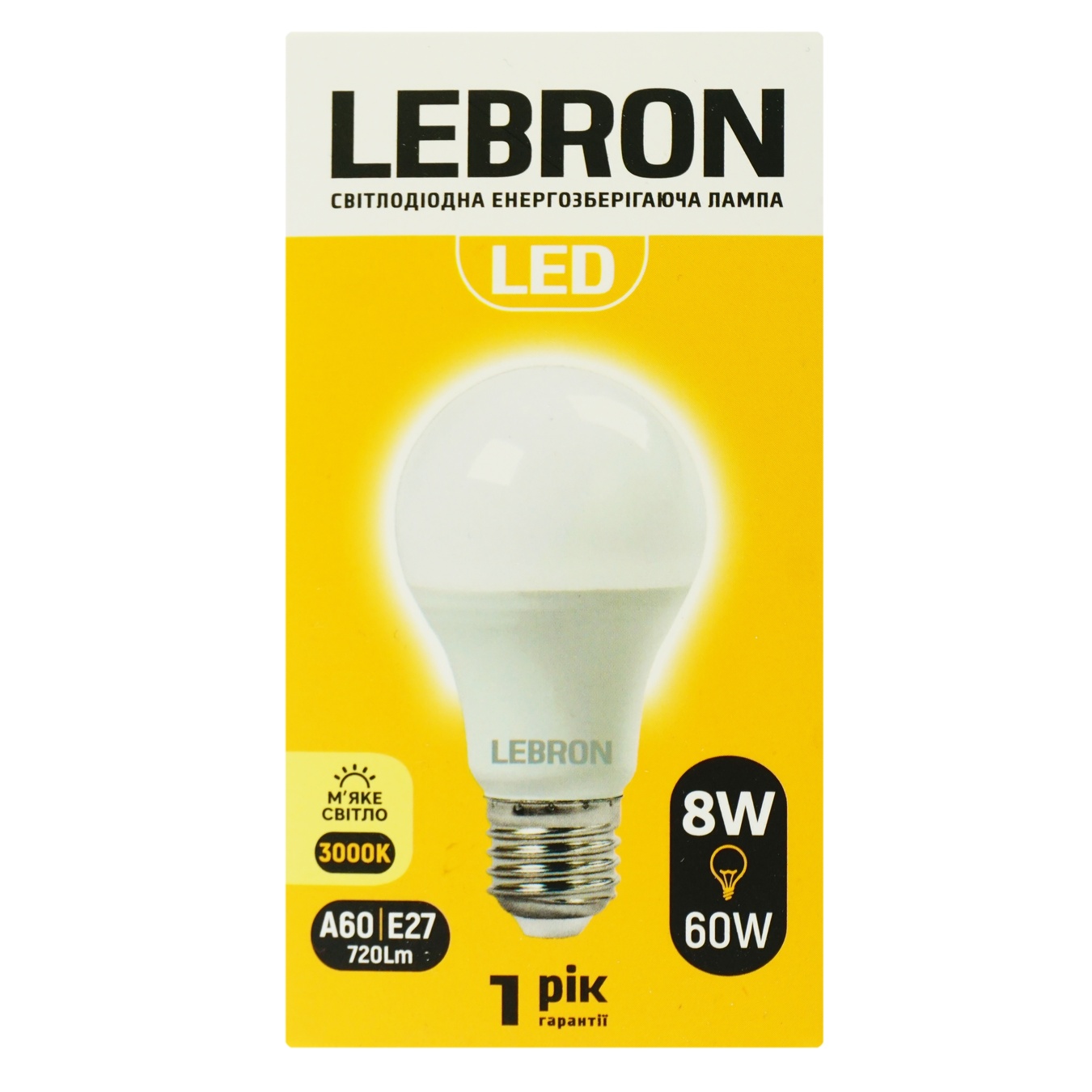 

Лампа Lebron светодиодная A60 8W Е27 3000K