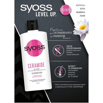 Бальзам Syoss Ceramide с белой водяной лилией для ослабленных и ломких волос 440мл - купить, цены на Auchan - фото 2