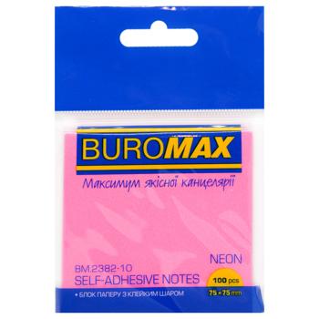 Блок для нотаток Buromax Neon рожевий 75*75мм 100 аркушів