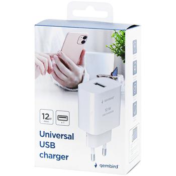 Мережевий зарядний пристрій Gembird TA-UC-1A12-01 1USB-A 5V/2.4A (12W) білий
