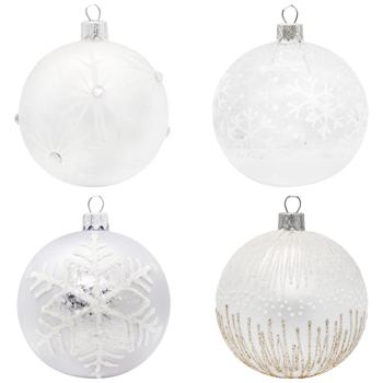 Куля ялинкова з декором срібний 8см в асортименті