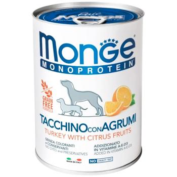 Корм вологий Monge Fruit Monoprotein з індичкою та цитрусовими для собак всіх порід 400г - купити, ціни на MasterZoo - фото 1