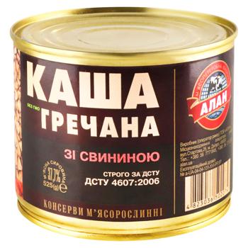 Каша Алан гречневая со свининой консервированная 525г - купить, цены на Чудо Маркет - фото 1