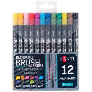 Маркери-пензлі Santi Brush Marker акварельні двосторонні 12шт