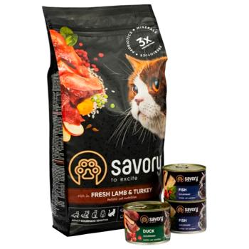 Savory Sensitive набір сухого та вологого корму для котів 2 кг + 600 г - ягня та індичка - купити, ціни на MasterZoo - фото 3