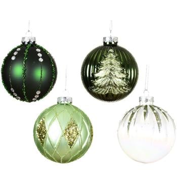 Шар елочный Decoris зеленый/золотой 8см в ассортименте